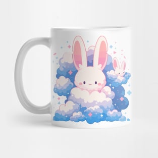 Cute Baby Bunny Rabbits Floating In The Fluffy Clouds Mug